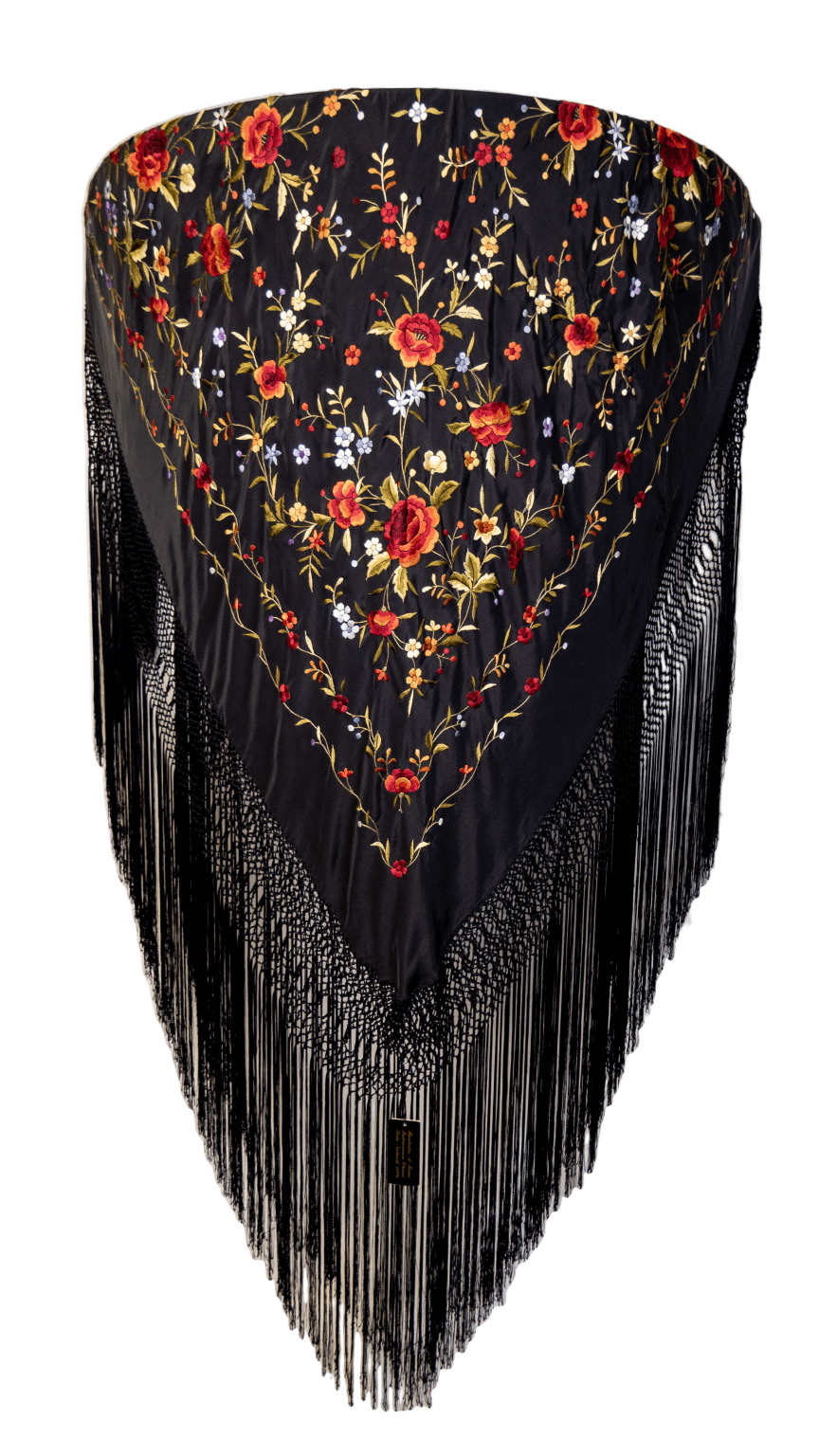 Manton Manille - Chulapa Fille (Taille 120x45 Cm) - Déguisement Flamenco Brodé Blanc Pour Fêtes Espagnoles