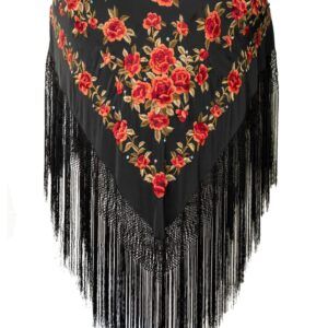 Mantón de Manila en negro con bordado en tonos suaves