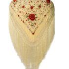 Mantón de Manila en beige con bordado en tonos suaves
