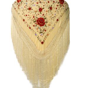 Mantón de Manila en beige con bordado en tonos suaves