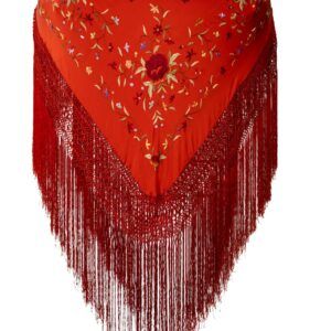 Mantón de Manila en coral con bordado en tonos suaves
