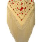 Mantón de Manila en beige con bordado en tonos vivos