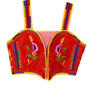 justillo de traje de maga rojo elaborado y bordado artesanalmente